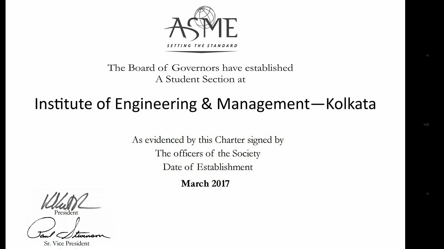 IEM Kolkata has opened a student section of the prestigious American Society of Mechanical Engineers.