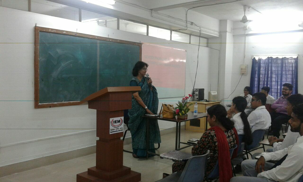 Prof. Sanjukta Dasgupta, Professor in English and ex-Dean, Faculty of Arts, University of Calcutta is offering her session to the BBA(H) students of Institute of Engineering & Management (IEM), Kolkata at the seminar entitled “Gender Problems in Contemporary Indian Society”