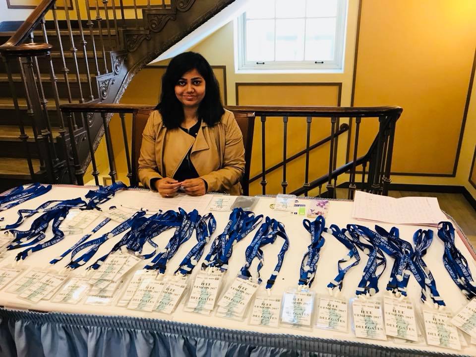 IEM alumnus Aratrika Sarkar, volunteered at the registration desk at the IEEE UEMCON 2017 conference at Columbia University, New York, USA on October 19, 2017