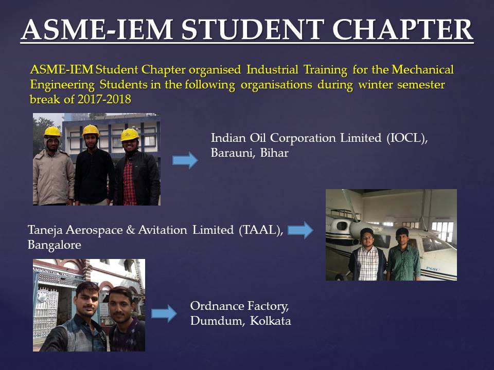 ASME-IEM Student Chapter organised 3 weeks of Industrial Training