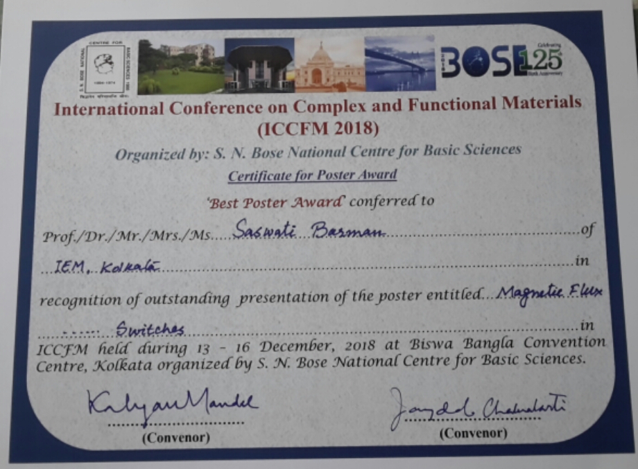 Achievement of Prof. Dr. Saswati Barman of BSH Department of IEM