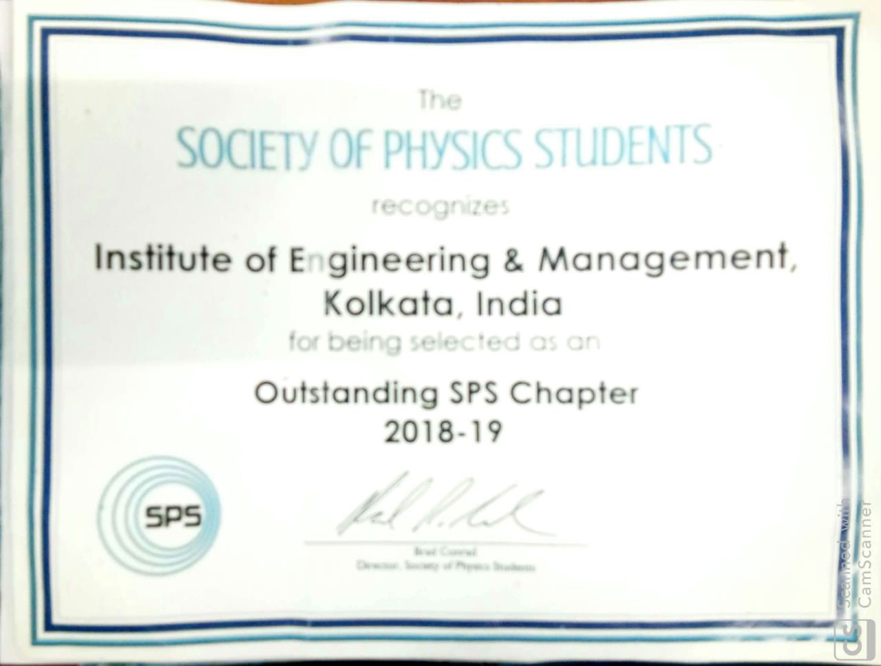 IEM received SPS Outstanding Chapter Award for year 2018- 2019