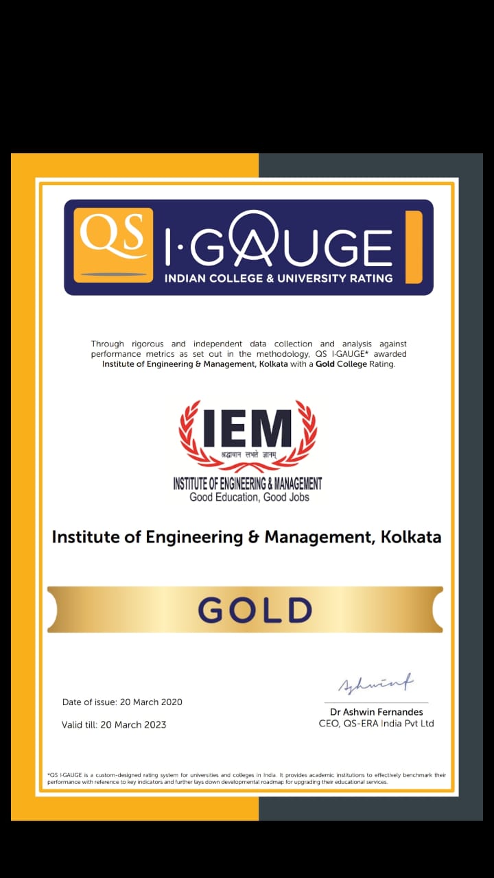 IEM Kolkata was awarded GOLD rating by QS I∙GAUGE.