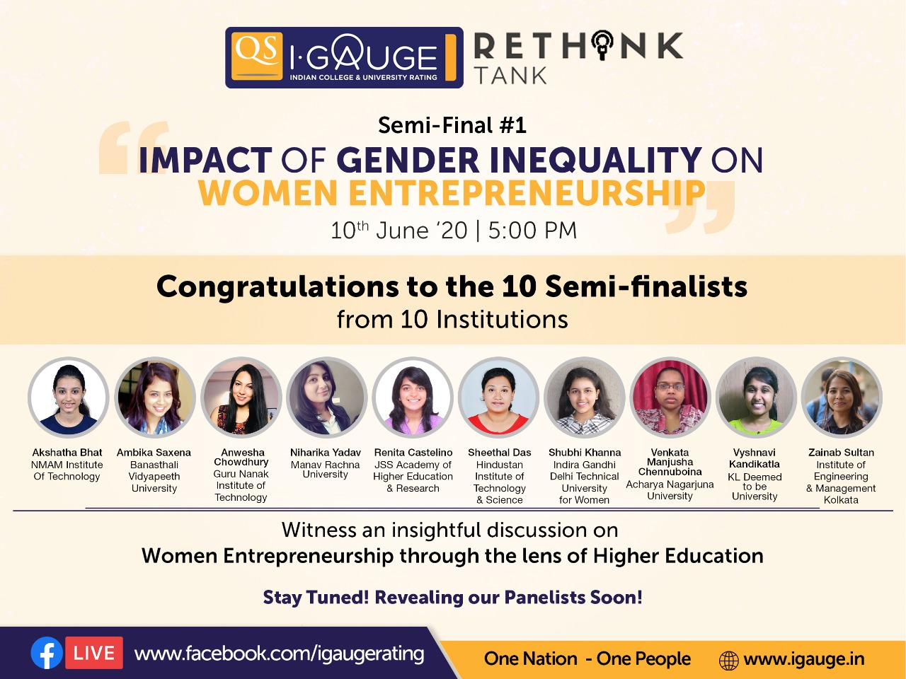 Congratulations to Ms. Zainab Sultan, student of IEM for her outstanding performance in the entry level for ReThink Tank session on “Women Entrepreneurship through the lens of Higher Education” which will be held on 13th June 2020 at 5:00 PM with the Honorable Minister for Women & Child Development, Smt. Smriti Zubin Irani