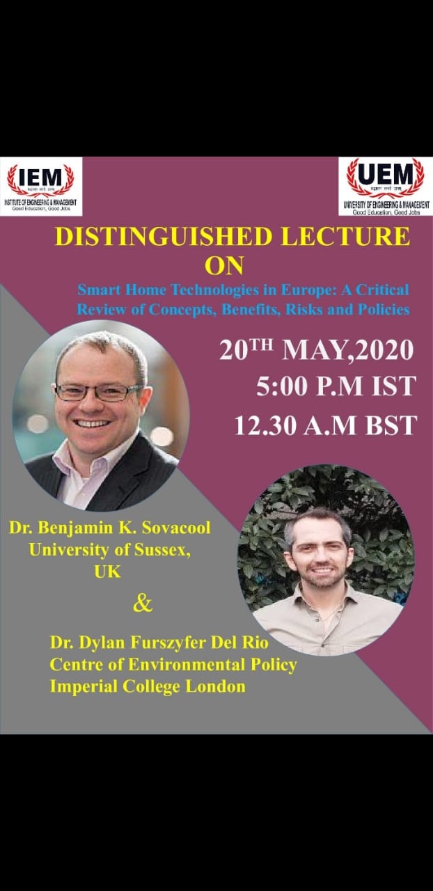 IEM-UEM organised a Distinguished Foreign Lecture on topic “Smart home technologies in Europe: A critical review of concepts, benefits, risks and policies” on 20th May 2020