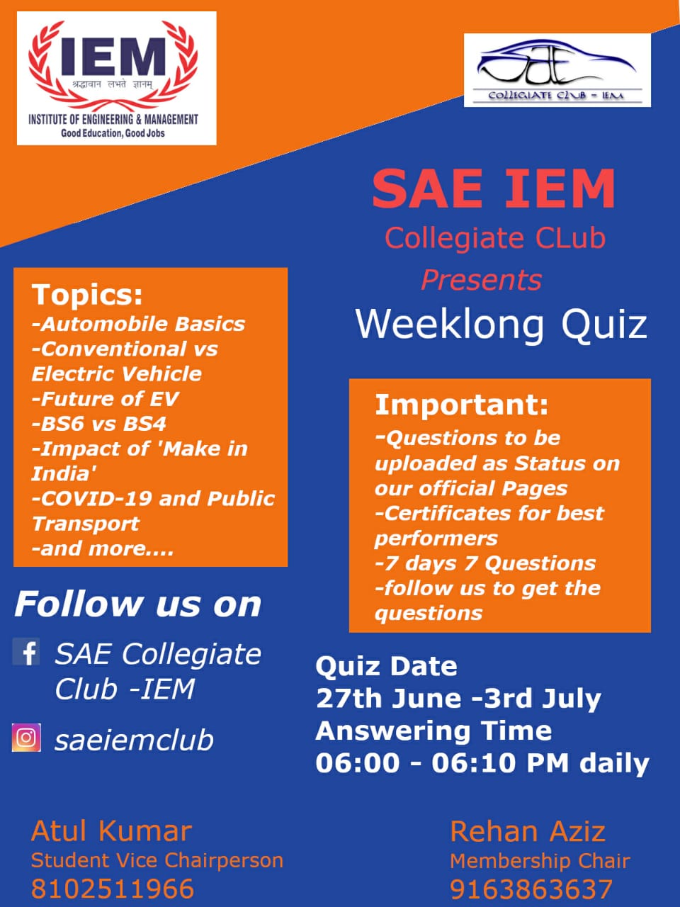 7 Days Quiz by SAE IEM Collegiate Club
