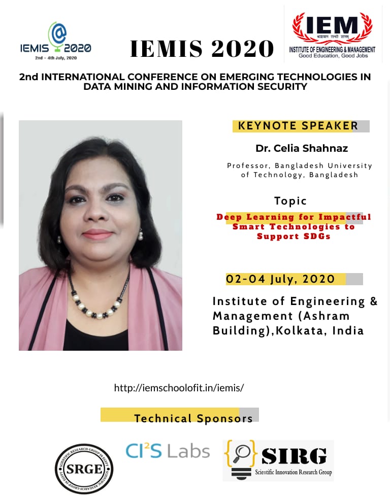 Dr. Celia Shahnaz will deliver her keynote speech at IEMIS 2020