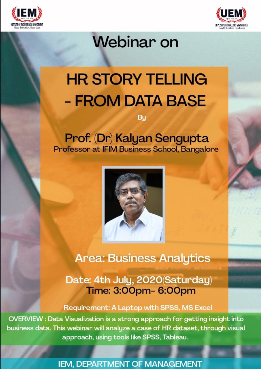 Department of Management, IEM presents webinar on “HR Story Telling- From Database” by Prof. (Dr.) Kalyan Sengupta