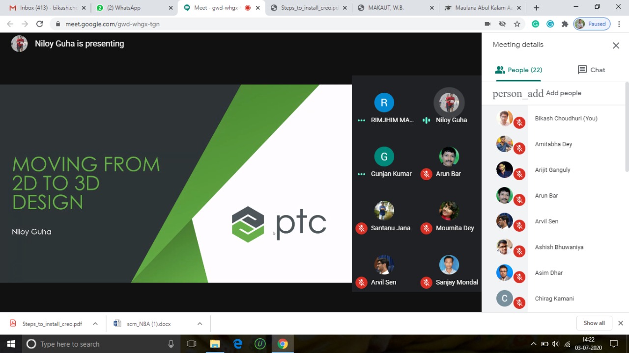 CREO 3D modelling organized by ME department of IEM Kolkata