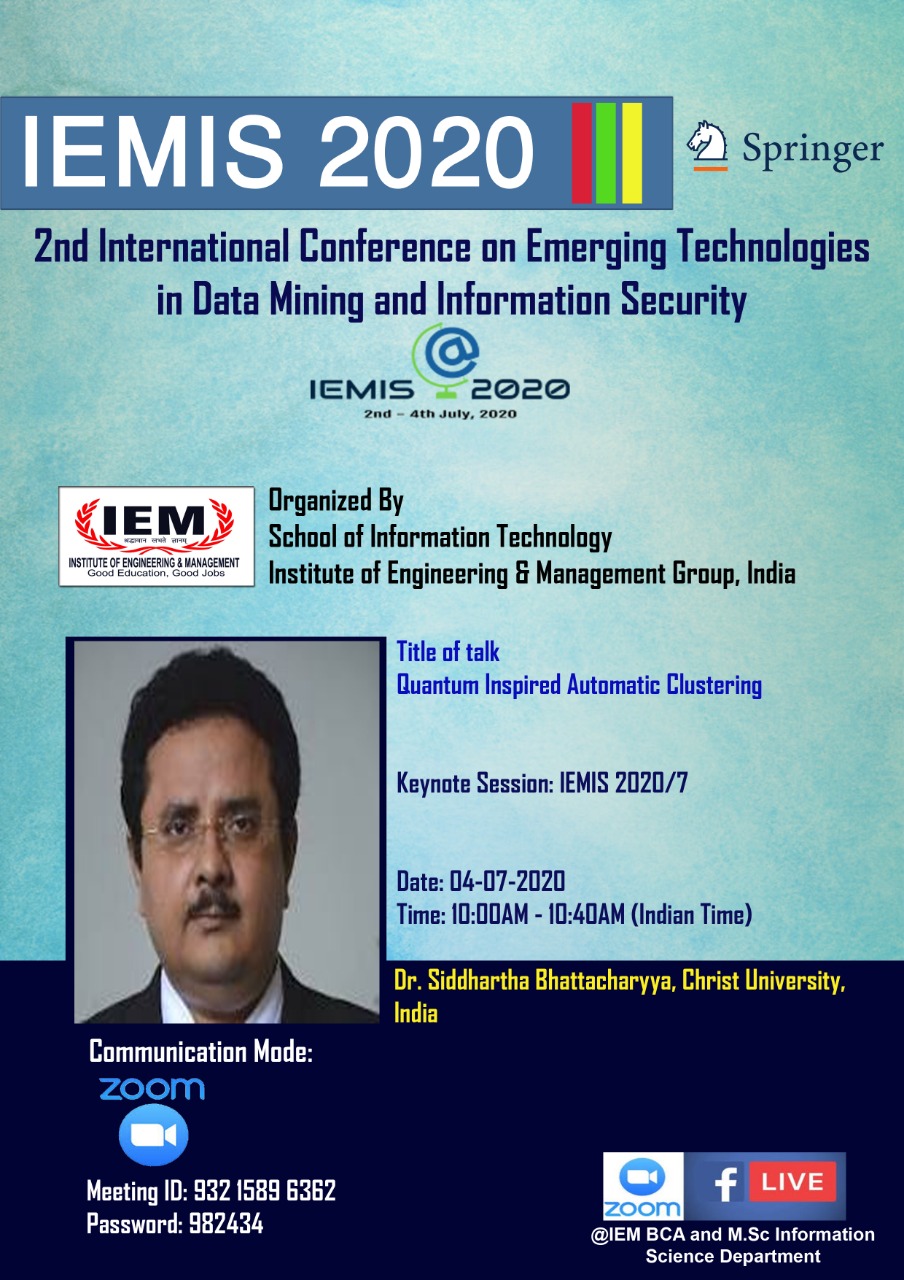 Dr. Siddhartha Bhattacharyya , ACM Distinguished Speaker delivered his keynote speech in IEMIS 2020