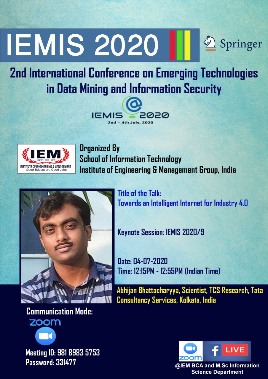 Abhijan Bhattacharyya, Scientist, TCS Research will deliver Keynote Speech in IEMIS 2020