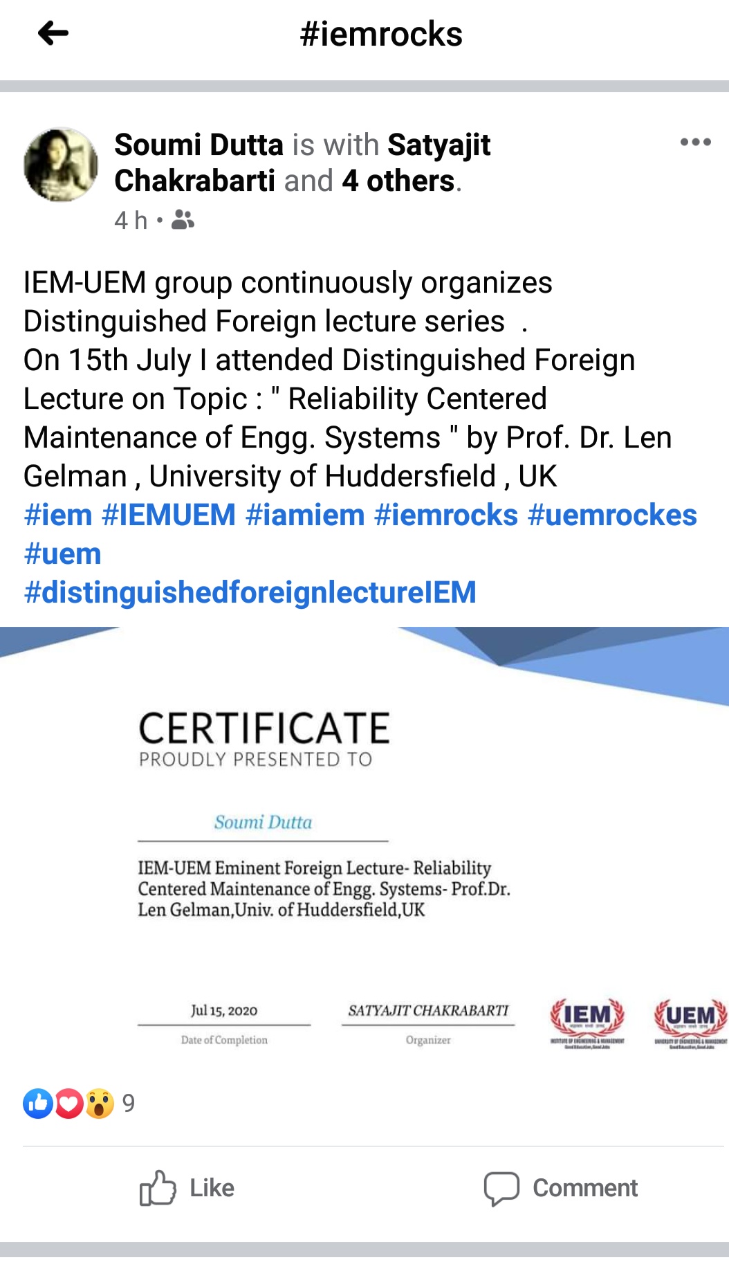 Continuous Distinguished Foreign Lecture series being organised by IEM-UEM group - says Prof. Dr. Soumi Dutta, IEM Kolkata