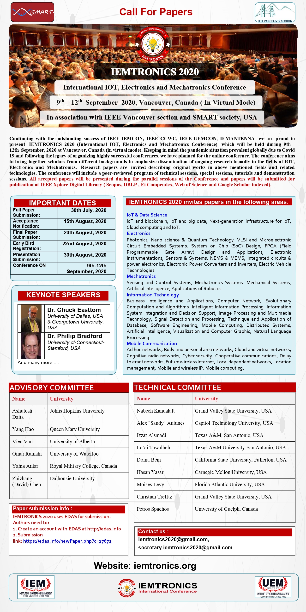 IEMTRONICS 2020(International IOT, Electronics and Mechatronics conference )