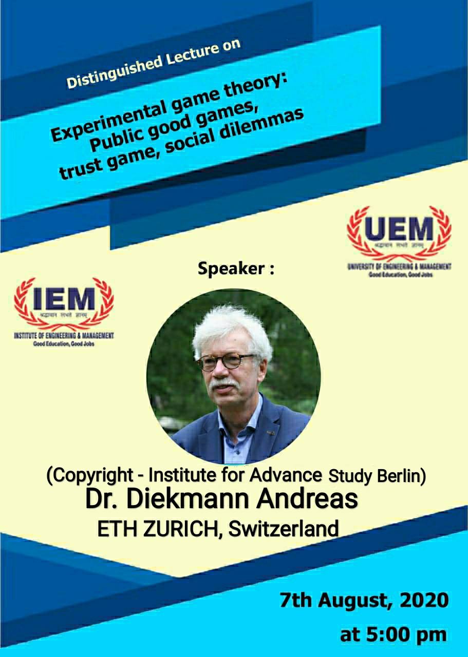 FOREIGN DISTINGUISHED LECTURE Prof. Diekmann Andreas, ETH ZURICH, Switzerland on 7th August 2020