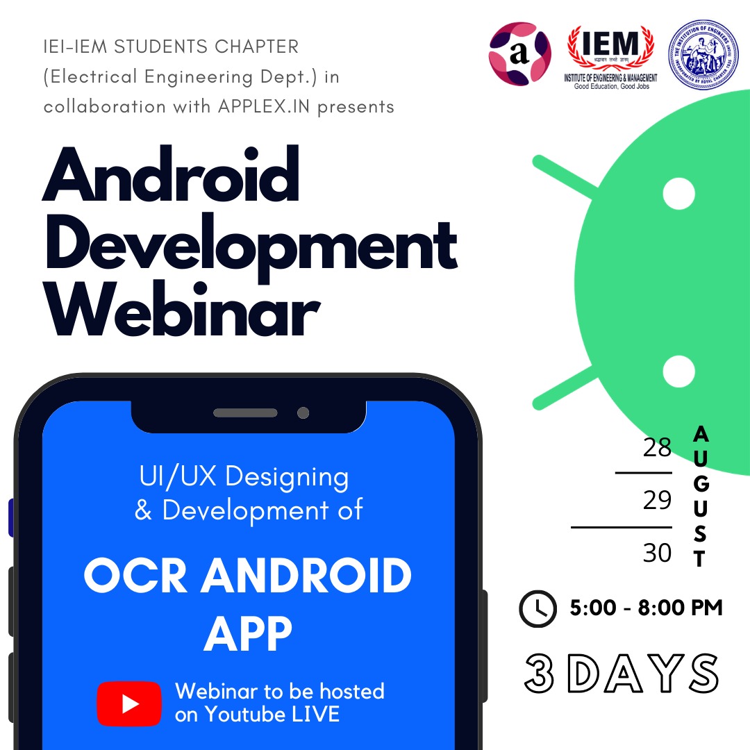 Workshop on “Designing and Development of OCR (Optical Character Recognition) android app by IEI-IEM students’ chapter (Electrical Division) in collaboration with applex.in