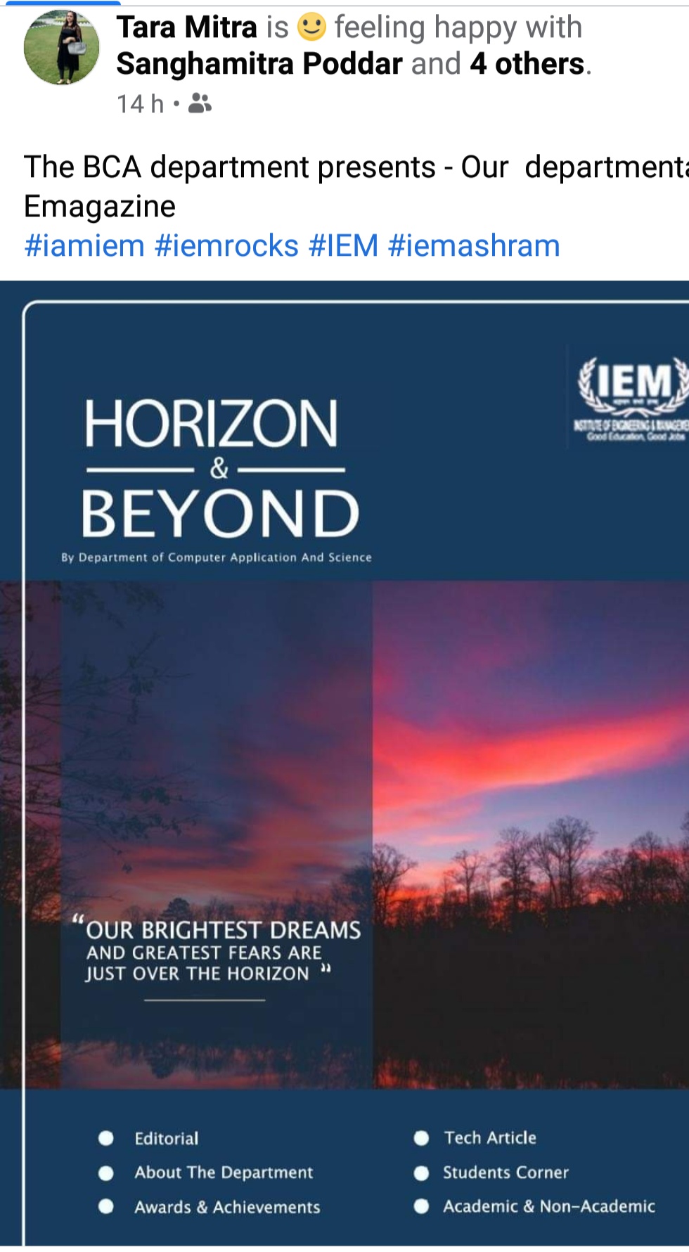 BCA department emagazine initiative shared by Prof. Nayantara Mitra of IEM Kolkata