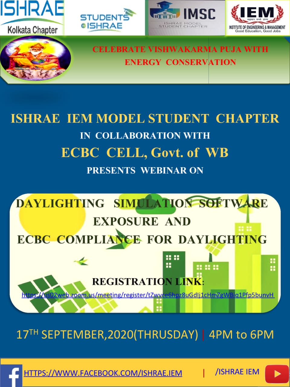 Upcoming webinar on Daylighting simulation software exposure & ECBC compliance for daylighting on the occasion of Viswakarma puja on 17th September 2020 from 4pm to 6pm