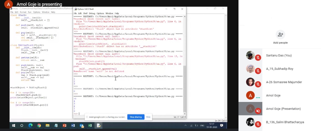 Online interactive session attended by student members of ‘Society of data science(S4DS)- IEM student chapter’ on 19th September 2020