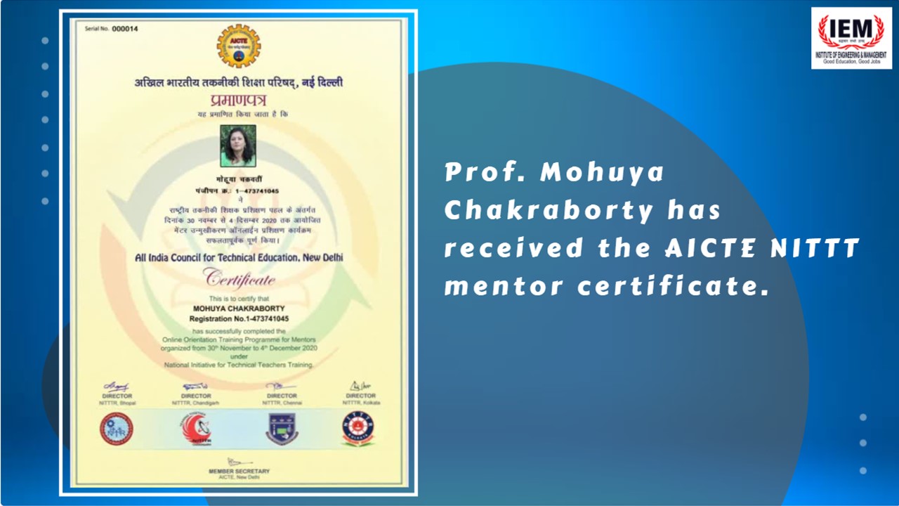 AICTE NITTT mentor certificate