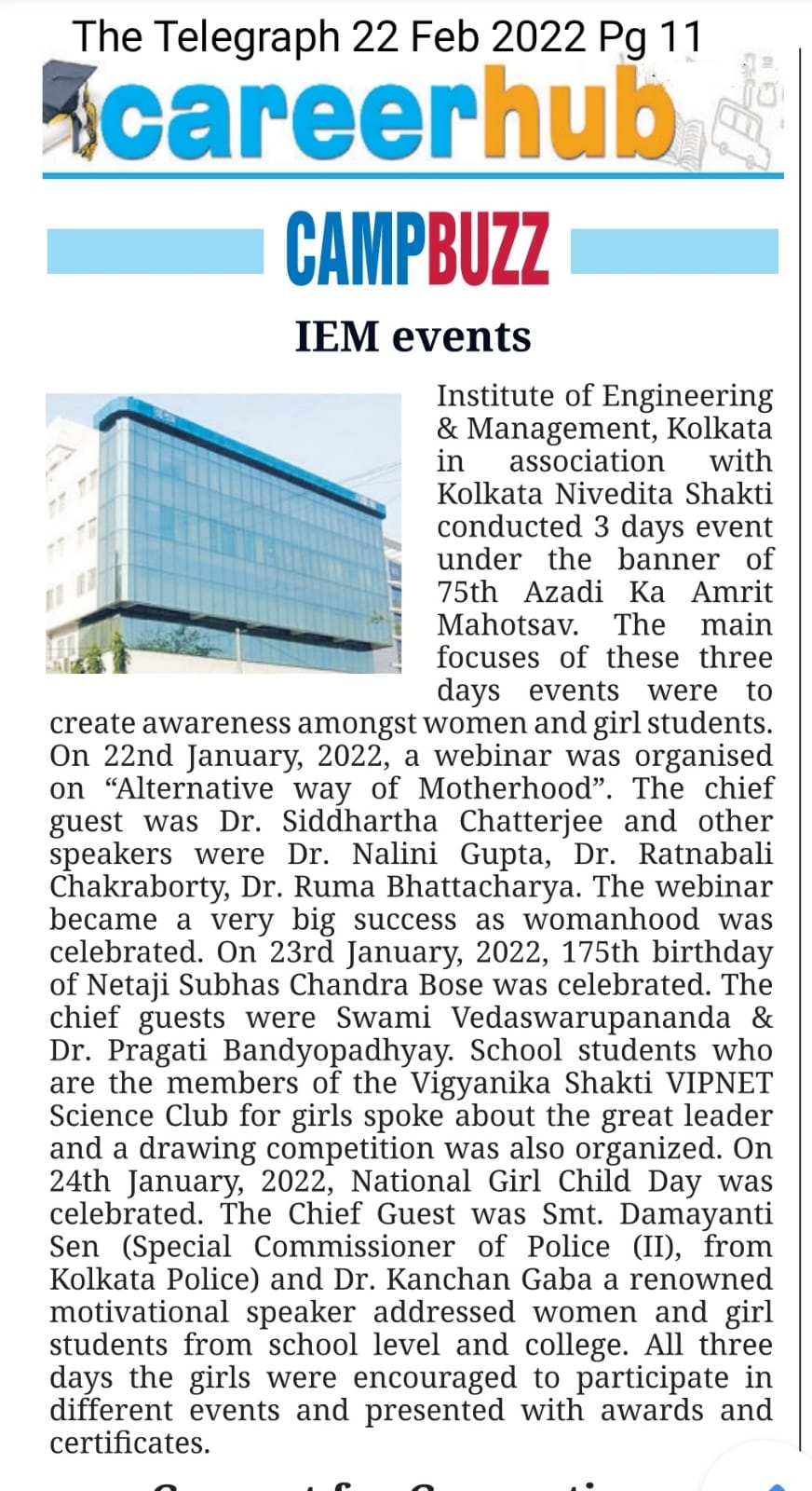 Institute of Engineering & Management in association with Kolkata Nivedita Shakti Conducted 3day Events in IEM in online mode