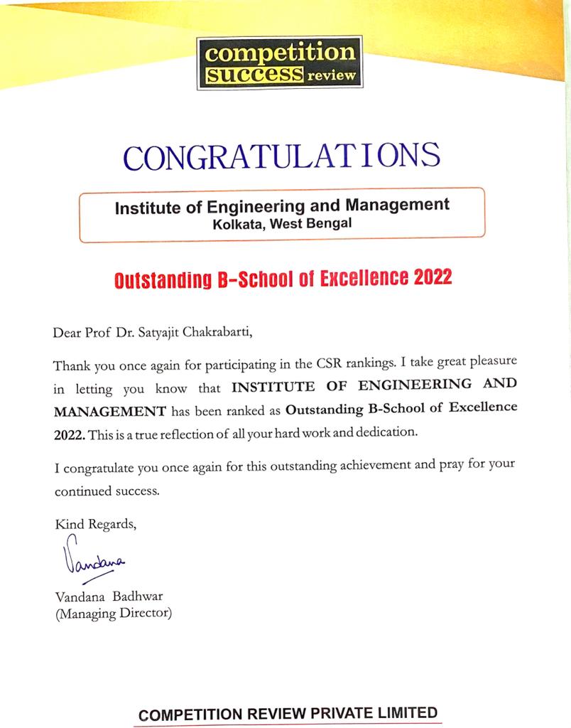 IEM received Outstanding B School Award