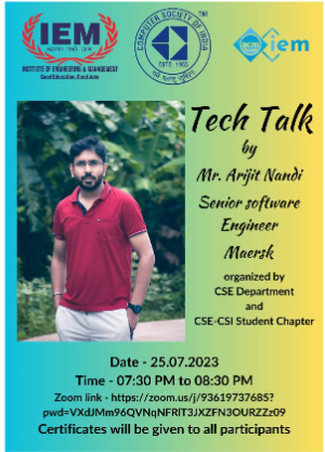TECH TALK ORGANIZED BY CSE-CSI STUDENT CHAPTER ON 25.07.202