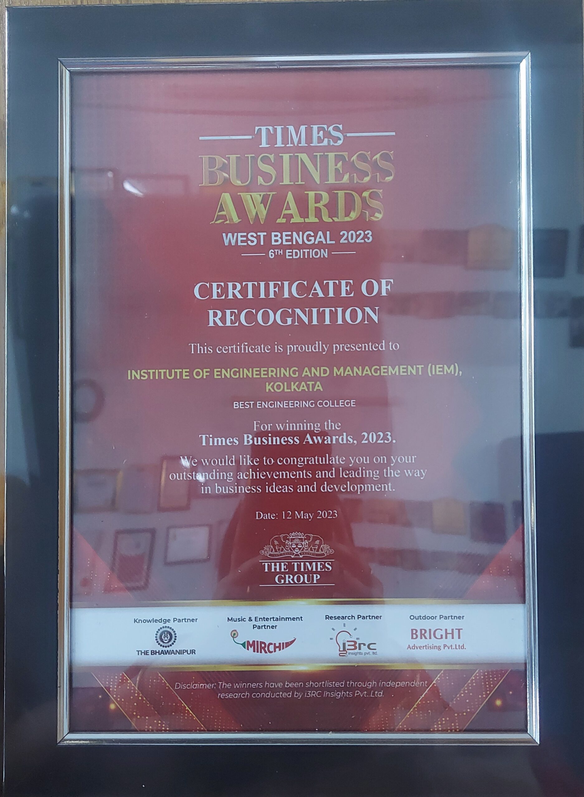 Best Engineering College award by Times India Group