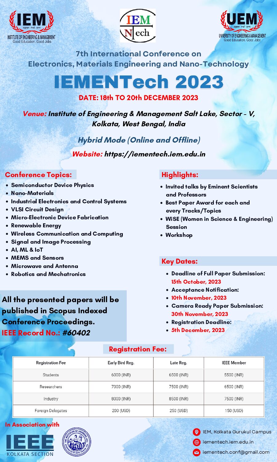 International Conference on Electronics, Materials Engineering and Nano  Technology - IEM Group