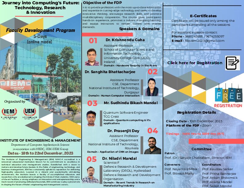 Faculty Development Program on Journey into Computing’s Future: Technology, Research & Innovation