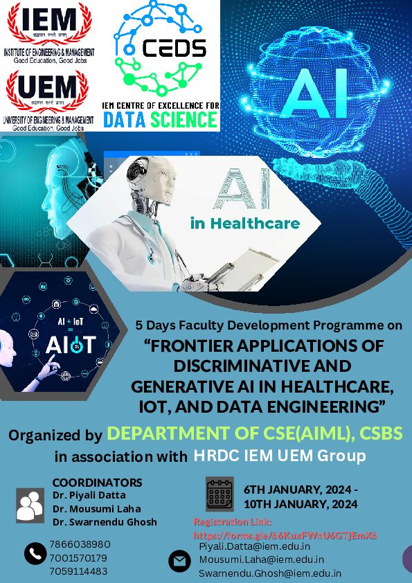 Faculty Development Program on “Frontier Applications of Discriminative and Generative AI in Healthcare, IoT, and Data Engineering”
