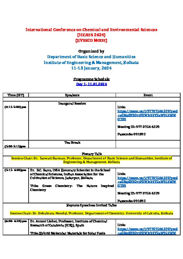 International Conference on Chemical and Environmental Sciences (ICCAES 2024)