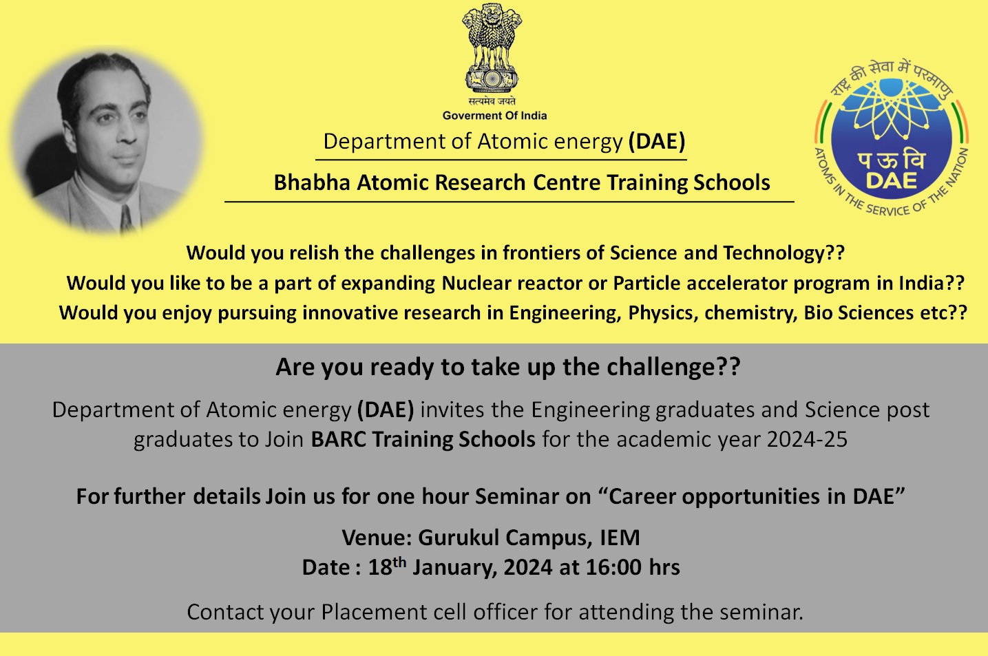 Seminar on “Career Opportunities in DAE”