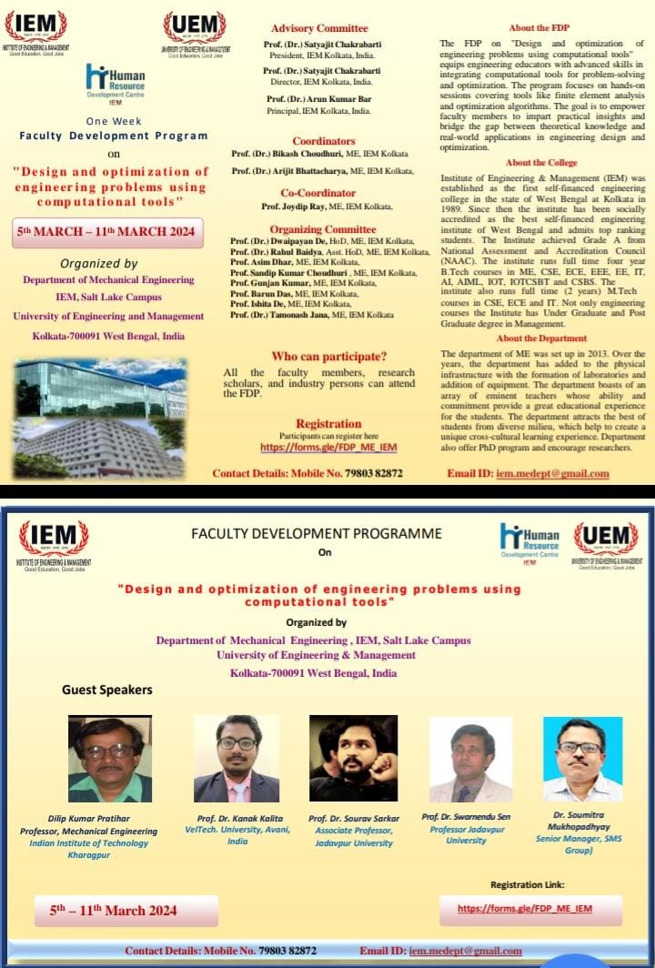 Five Days Faculty Development Program on “Design And Optimization Of Engineering Problems Using Computational Tools”