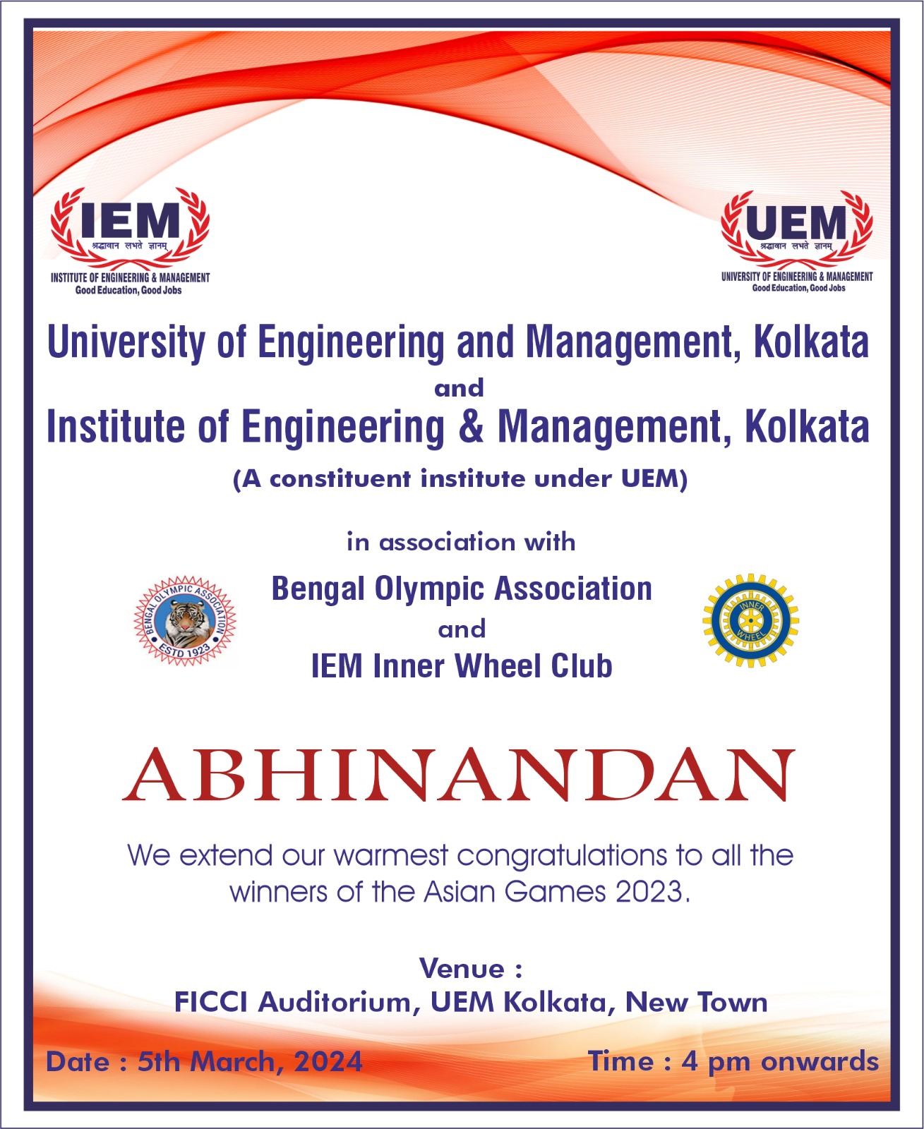 ABHINANDAN: A felicitation program for the winners of Asian Games 22 from West Bengal